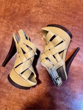Casadei Woven Leather Double Platform Slingback Heels Sz 6.5